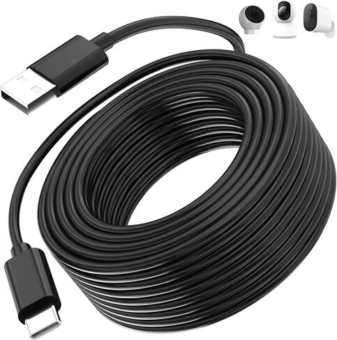 10M/33ft USB C كابل تمديد الطاقة متوافق مع Xiaomi Mi Camera 2K Eufy CAM C210 S350 CCTV حلقة أمان كاميرا أمان إضافية USB طويلة إلى USBC كابل تمديد كاميرات الأمان الأبيض in Kuwait