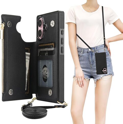 Bocasal Crossbody Wallet Case for iPhone 16 with RFID Blocking Card Slot Holder, Magnetic Flip Folio Purse Case, PU Leather Zipper Handbag with Detachable Lanyard Strap 6.1 Inch 5G (Purple) in Saudi Arabia