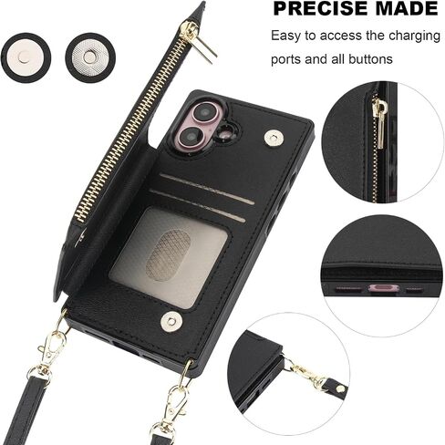 Bocasal Crossbody Wallet Case for iPhone 16 with RFID Blocking Card Slot Holder, Magnetic Flip Folio Purse Case, PU Leather Zipper Handbag with Detachable Lanyard Strap 6.1 Inch 5G (Purple) in Saudi Arabia