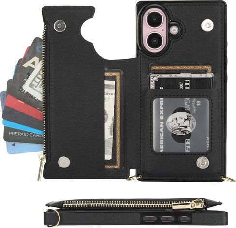 Bocasal Crossbody Wallet Case for iPhone 16 with RFID Blocking Card Slot Holder, Magnetic Flip Folio Purse Case, PU Leather Zipper Handbag with Detachable Lanyard Strap 6.1 Inch 5G (Purple) in Saudi Arabia
