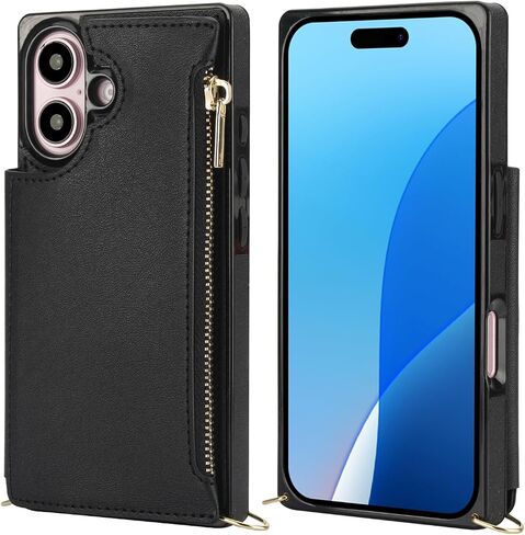 Bocasal Crossbody Wallet Case for iPhone 16 with RFID Blocking Card Slot Holder, Magnetic Flip Folio Purse Case, PU Leather Zipper Handbag with Detachable Lanyard Strap 6.1 Inch 5G (Purple) in Saudi Arabia