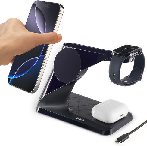 3 in 1 Charging Station for Apple Devices, Mag-Safe Charger Stand, Wireless Charger for iPhone 16/15/14/13/12 Series,& AirPods,& iWatch in Saudi Arabia