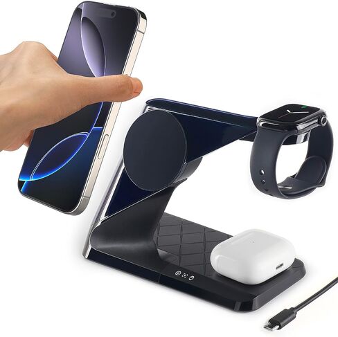 3 in 1 Charging Station for Apple Devices, Mag-Safe Charger Stand, Wireless Charger for iPhone 16/15/14/13/12 Series,& AirPods,& iWatch in Saudi Arabia
