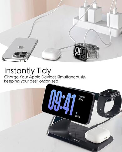 3 in 1 Charging Station for Apple Devices, Mag-Safe Charger Stand, Wireless Charger for iPhone 16/15/14/13/12 Series,& AirPods,& iWatch in Saudi Arabia