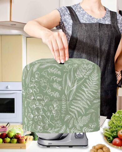 Plants Stand Mixer Cover, Silhouette Leaves Sage Green Mixer Covers Waterproof Mixer Cover with Storage Pocket Cover for Kitchen Aid Mixer Easy Clean Dust Cover 14.5"x9.5"x16.5" in Saudi Arabia