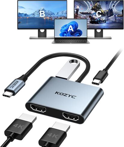 USB C to Dual HDMI Adapter 4K@60hz, Type C to HDMI Splitter Extended Display for MacBook/MacBook Pro Air Dell XPS13/15, Samsung Galaxy S9 [MST Mode (Extended displays) Only for Win OS], Dark Purple in Kuwait