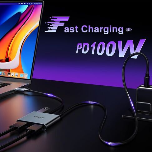 USB C to Dual HDMI Adapter 4K@60hz, Type C to HDMI Splitter Extended Display for MacBook/MacBook Pro Air Dell XPS13/15, Samsung Galaxy S9 [MST Mode (Extended displays) Only for Win OS], Dark Purple in Kuwait