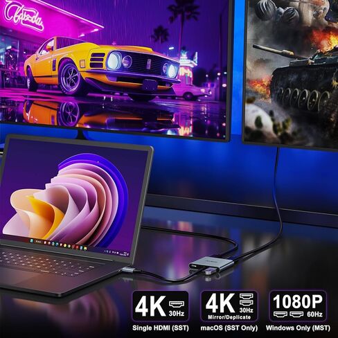 USB C to Dual HDMI Adapter 4K@60hz, Type C to HDMI Splitter Extended Display for MacBook/MacBook Pro Air Dell XPS13/15, Samsung Galaxy S9 [MST Mode (Extended displays) Only for Win OS], Dark Purple in Kuwait