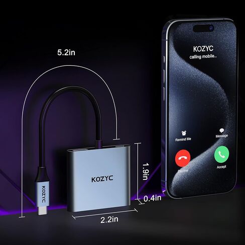 USB C to Dual HDMI Adapter 4K@60hz, Type C to HDMI Splitter Extended Display for MacBook/MacBook Pro Air Dell XPS13/15, Samsung Galaxy S9 [MST Mode (Extended displays) Only for Win OS], Dark Purple in Kuwait