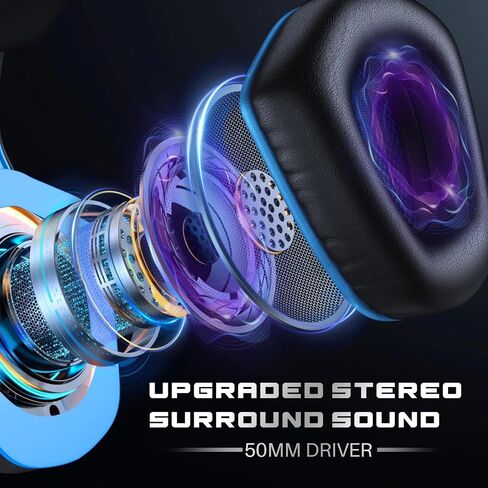 Gaming Headset Over Ear Wired Heaphones with Mic Volume Control Soft Earpads Noise-Isolating Compatible with Xbox PS5 PS4 PC Laptop Mac, Black Blue in Saudi Arabia