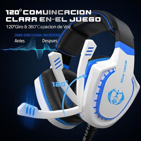 Gaming Headset Over Ear Wired Heaphones with Mic Volume Control Soft Earpads Noise-Isolating Compatible with Xbox PS5 PS4 PC Laptop Mac, Black Blue in Saudi Arabia