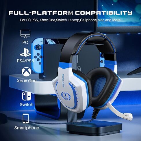 Gaming Headset Over Ear Wired Heaphones with Mic Volume Control Soft Earpads Noise-Isolating Compatible with Xbox PS5 PS4 PC Laptop Mac, Black Blue in Saudi Arabia