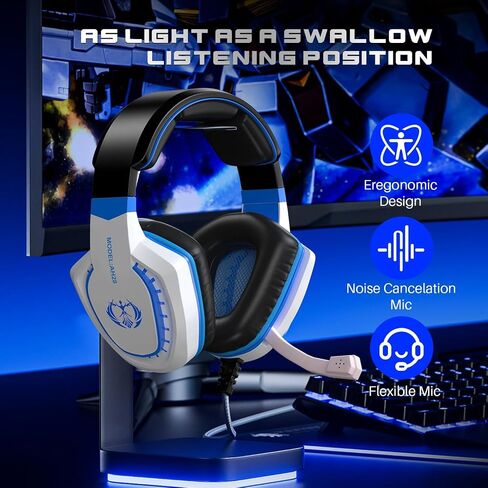 Gaming Headset Over Ear Wired Heaphones with Mic Volume Control Soft Earpads Noise-Isolating Compatible with Xbox PS5 PS4 PC Laptop Mac, Black Blue in Saudi Arabia