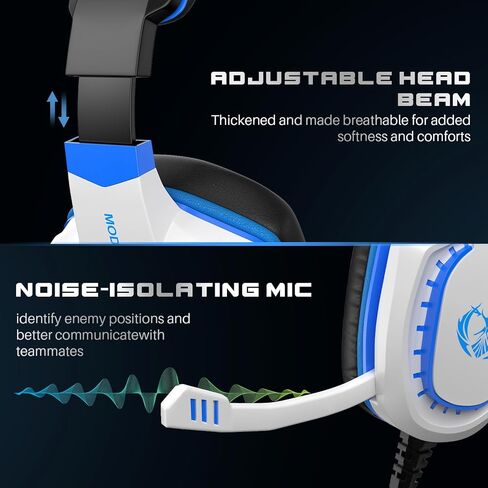 Gaming Headset Over Ear Wired Heaphones with Mic Volume Control Soft Earpads Noise-Isolating Compatible with Xbox PS5 PS4 PC Laptop Mac, Black Blue in Saudi Arabia