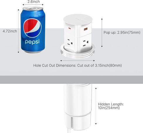 Pop up Outlet for Countertop,PD 20W USB C Fast Charging,3.15" Desk Grommet Power Station,4 Outlets,4-USB, Kitchen Island Pop Up Electrical Outlet, Office Recessed Power Supply,6ft Cord, Black in Saudi Arabia