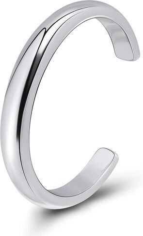 Hoops & Loops 925 Sterling Silver High Polished Tarnish Resistant Hypoallergenic Plain Simple Minimalist Open Toe Ring for Women Men Teen Girls, Silver, Yellow Gold, Rose Gold, Black in Kuwait