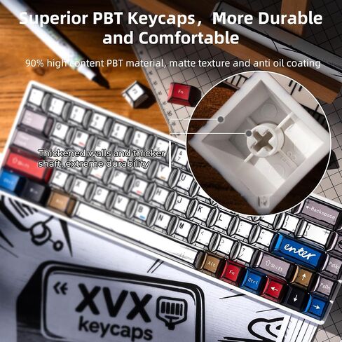 XVX White Shine Through Keycaps, PBT Keyboard Keycaps Cherry Profile, Custom Side Printed Keycap Sets Suitable for 60% 65% 75% 80% 100% Mechanical Keyboard in Saudi Arabia