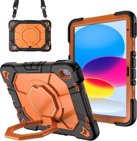 Case for iPad 10th Generation Case with Pencil Holder 2022 10.9 Inch, Heavy Duty Shockproof Rugged Protective Case with 360° Rotate Hand Stand.(Black) in Saudi Arabia