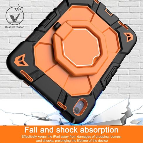 Case for iPad 10th Generation Case with Pencil Holder 2022 10.9 Inch, Heavy Duty Shockproof Rugged Protective Case with 360° Rotate Hand Stand.(Black) in Saudi Arabia