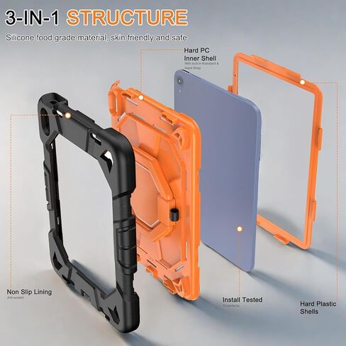 Case for iPad 10th Generation Case with Pencil Holder 2022 10.9 Inch, Heavy Duty Shockproof Rugged Protective Case with 360° Rotate Hand Stand.(Black) in Saudi Arabia