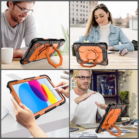 Case for iPad 10th Generation Case with Pencil Holder 2022 10.9 Inch, Heavy Duty Shockproof Rugged Protective Case with 360° Rotate Hand Stand.(Black) in Saudi Arabia
