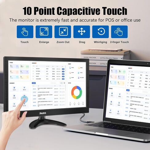 Touchscreen Portable Monitor, 15.6 Inch Small PC Monitor with HDMI USB C, IPS Screen HDR, 400cd/m² FHD 1080P 99% sRGB, LED Monitor for Laptop Mac Xbox PS4/5 Switch, Kitchen Monitor, Built-in Speakers in Saudi Arabia