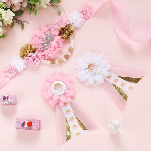 Princess Baby Shower Maternity Sash Kit - Purple and Gold Princess Baby Shower Belly Belt and Mom to Be & Dad to Be Corsage Pins, New Parents Pregnancy Photo Props Party Supplies in Saudi Arabia