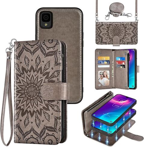Phone Case for TCL 30Z/30 LE T602DL Zipper Wallet Magnetic Detachable Cell Cover with Screen Protector Crossbody Lanyard Strap Flip Card Holder Slot TCL30Z 30 Z 30LE 4G LTE 2022 6.1 inch Dark Green in Saudi Arabia
