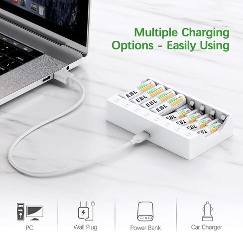 EBL Rechargeable AAA Batteries 8 Pack, Triple AAA Batteries 1100mAh High Capacity, 1200 Recharge Cycles, Pre-Charged 1.2V NiMH AAA Battery with Individual Battery Charger in Kuwait