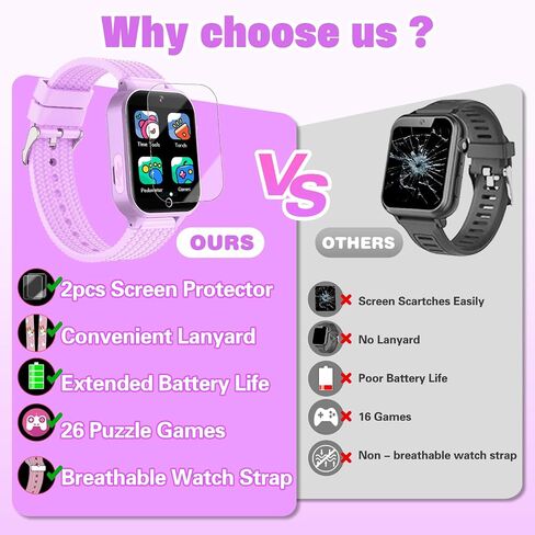 Kids Smart Watch for Girls Age 5-12, Kids Watch with 26 Games, Camera Music Player Pedometer Habit Tracking HD Touchscreen Flashlight Smart Watch for Kids Birthday Gifts for Girls Ages 6 7 8 9 (Pink) in Saudi Arabia