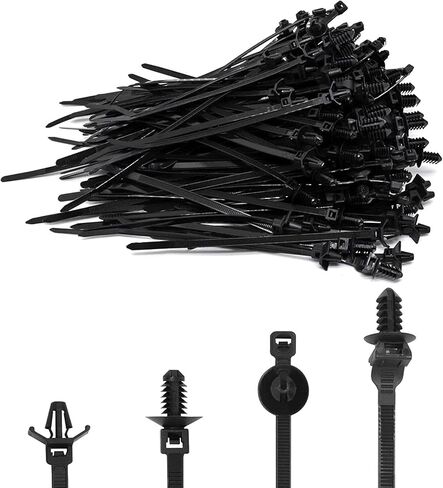 40 PCS Push Mount Zip Ties, Nylon Car Mount Wire Ties Snap in Cable Zip Ties, Black Push Mount Cable Ties Automotive Zip Ties Fastener Wire Harness Clips for Wire Tying (4-Types) in Kuwait