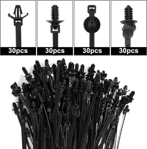 40 PCS Push Mount Zip Ties, Nylon Car Mount Wire Ties Snap in Cable Zip Ties, Black Push Mount Cable Ties Automotive Zip Ties Fastener Wire Harness Clips for Wire Tying (4-Types) in Kuwait