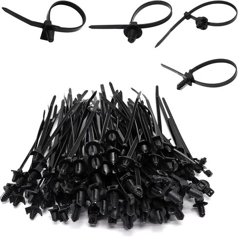 40 PCS Push Mount Zip Ties, Nylon Car Mount Wire Ties Snap in Cable Zip Ties, Black Push Mount Cable Ties Automotive Zip Ties Fastener Wire Harness Clips for Wire Tying (4-Types) in Kuwait