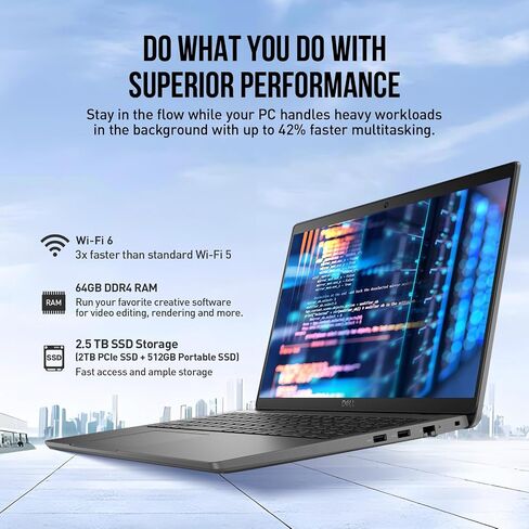Dell Latitude Laptop Computer 15.6, 15 Inch FHD Intel Core i7-1355U Business Laptop, NVIDIA GeForce MX550,64GB RAM 2TB SSD,Windows 11 Pro Laptop Microsoft Office Lifetime,Backlit Keyboard 10-Key RJ-45 in Saudi Arabia