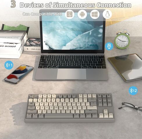 FELICON M87 Wireless Keyboard, Dual Mode Bluetooth/2.4Ghz, 87 Keys TKL Rainbow Backlit, PBT Round Kecaps, 4000mAh Rechargeable Mute Membrane Keyboard with Mechanical Feeling for MAC/Win - Blueberry in Saudi Arabia