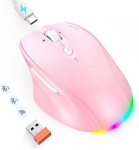Wireless Bluetooth Mouse for Laptop, LED Ergonomic Mouse with Muitl Device 2.4G Wireless USB +BT1+BT2, Portable Rechargeable Bluetooth Mouse for Laptop PC Computer, Tilt Wheel 4-Way Scrolling Mice in Saudi Arabia