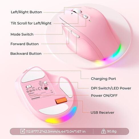Wireless Bluetooth Mouse for Laptop, LED Ergonomic Mouse with Muitl Device 2.4G Wireless USB +BT1+BT2, Portable Rechargeable Bluetooth Mouse for Laptop PC Computer, Tilt Wheel 4-Way Scrolling Mice in Saudi Arabia