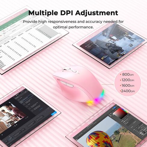 Wireless Bluetooth Mouse for Laptop, LED Ergonomic Mouse with Muitl Device 2.4G Wireless USB +BT1+BT2, Portable Rechargeable Bluetooth Mouse for Laptop PC Computer, Tilt Wheel 4-Way Scrolling Mice in Saudi Arabia