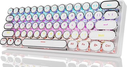 EWEADN G61 Wireless Mechanical Typewriter Keyboard, 60% Mini with Rainbow Backlit, Anti-Ghosting, Red Switch Bluetooth/2.4GHz/USB-C Cute Aesthetic Keyboard-White in Saudi Arabia