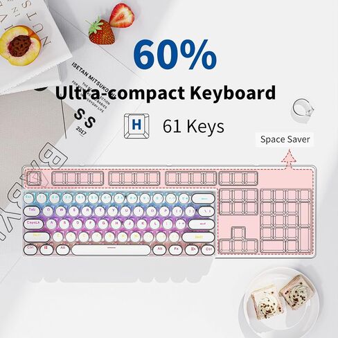 EWEADN G61 Wireless Mechanical Typewriter Keyboard, 60% Mini with Rainbow Backlit, Anti-Ghosting, Red Switch Bluetooth/2.4GHz/USB-C Cute Aesthetic Keyboard-White in Saudi Arabia