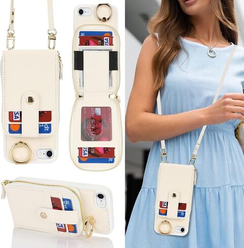 لـ iPhone SE 2022/2020 iPhone 8 Case مع حامل بطاقة للنساء ، لحالة iPhone 8 Crsosbody مع حبل الحبل ، و 7 محفظة ، وحالة هاتف Ring Stand Stand مع Coin Pocket Gold in Kuwait