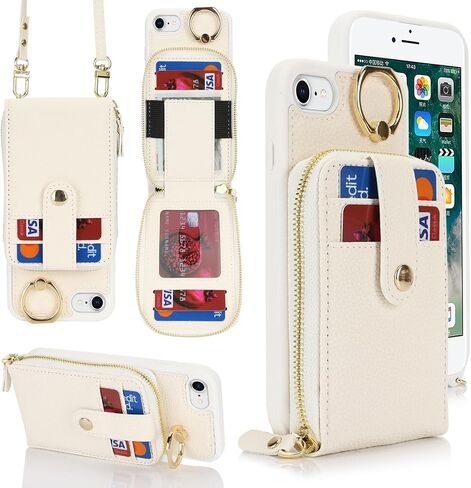 لـ iPhone SE 2022/2020 iPhone 8 Case مع حامل بطاقة للنساء ، لحالة iPhone 8 Crsosbody مع حبل الحبل ، و 7 محفظة ، وحالة هاتف Ring Stand Stand مع Coin Pocket Gold in Kuwait