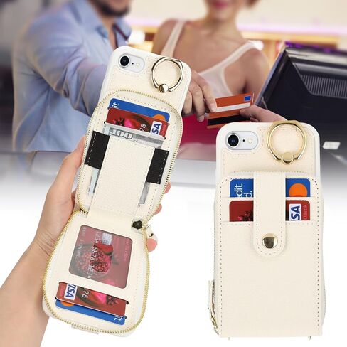 لـ iPhone SE 2022/2020 iPhone 8 Case مع حامل بطاقة للنساء ، لحالة iPhone 8 Crsosbody مع حبل الحبل ، و 7 محفظة ، وحالة هاتف Ring Stand Stand مع Coin Pocket Gold in Kuwait