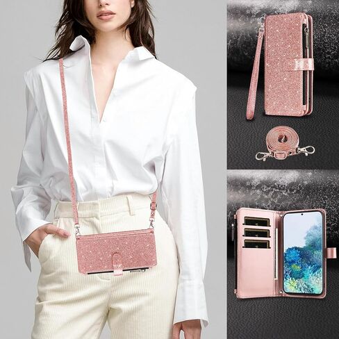 Asuwish Phone Case for Samsung Galaxy S20 5G 6.2 inch Wallet Stand Slot Cell Cover with Tempered Glass Screen Protector Strap Bling Glitter Zipper Flip Credit Card Holder S 20 20S UW S2O G5 Women Red in Saudi Arabia