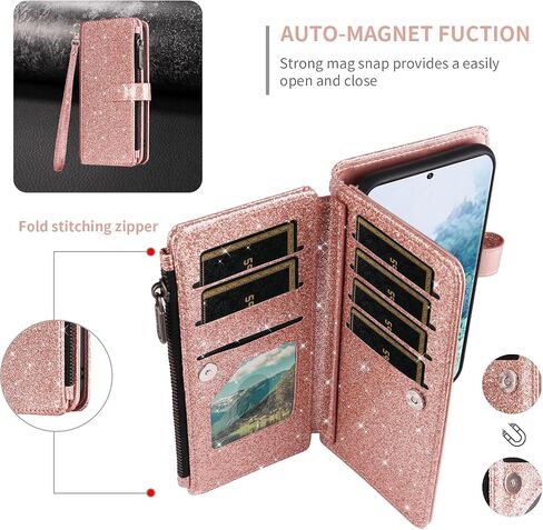 Asuwish Phone Case for Samsung Galaxy S20 5G 6.2 inch Wallet Stand Slot Cell Cover with Tempered Glass Screen Protector Strap Bling Glitter Zipper Flip Credit Card Holder S 20 20S UW S2O G5 Women Red in Saudi Arabia
