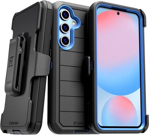 for Samsung Galaxy S24 FE Case with Belt Clip Holster & Kickstand, Screenless Protective Dual-Layer Shockproof Phone Case for Galaxy S24 FE - Black & Orange in Saudi Arabia