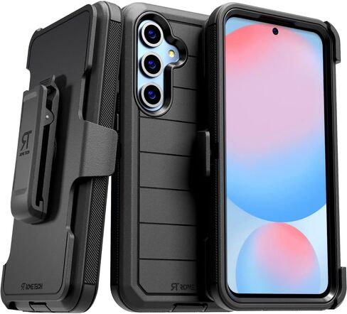 for Samsung Galaxy S24 FE Case with Belt Clip Holster & Kickstand, Screenless Protective Dual-Layer Shockproof Phone Case for Galaxy S24 FE - Black & Orange in Saudi Arabia