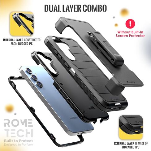 for Samsung Galaxy S24 FE Case with Belt Clip Holster & Kickstand, Screenless Protective Dual-Layer Shockproof Phone Case for Galaxy S24 FE - Black & Orange in Saudi Arabia