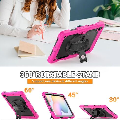علبة SEYMAC لـ Samsung Galaxy Tab S6 Lite 10.4 '' 2024/2022/2020 (SM-P620/P610/P615) ، حالة حماية صدمية عالية الدقة مع واقي الشاشة ، وقصة دوارة ، حزام يدوي/كتف ، أسود in Kuwait