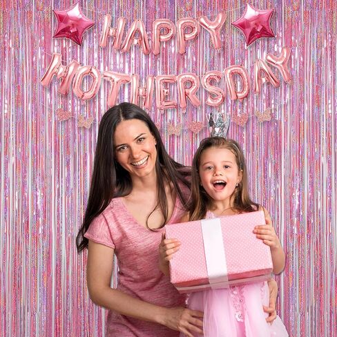 Melsan Pink Tinsel Curtain Valentine Day Party Decorations - 3.2ft X 8ft Foil Fringe Backdrop Party Decorations for Girls Birthday Princess Euphoria Theme Party Backdrop - 4 Packs in Kuwait